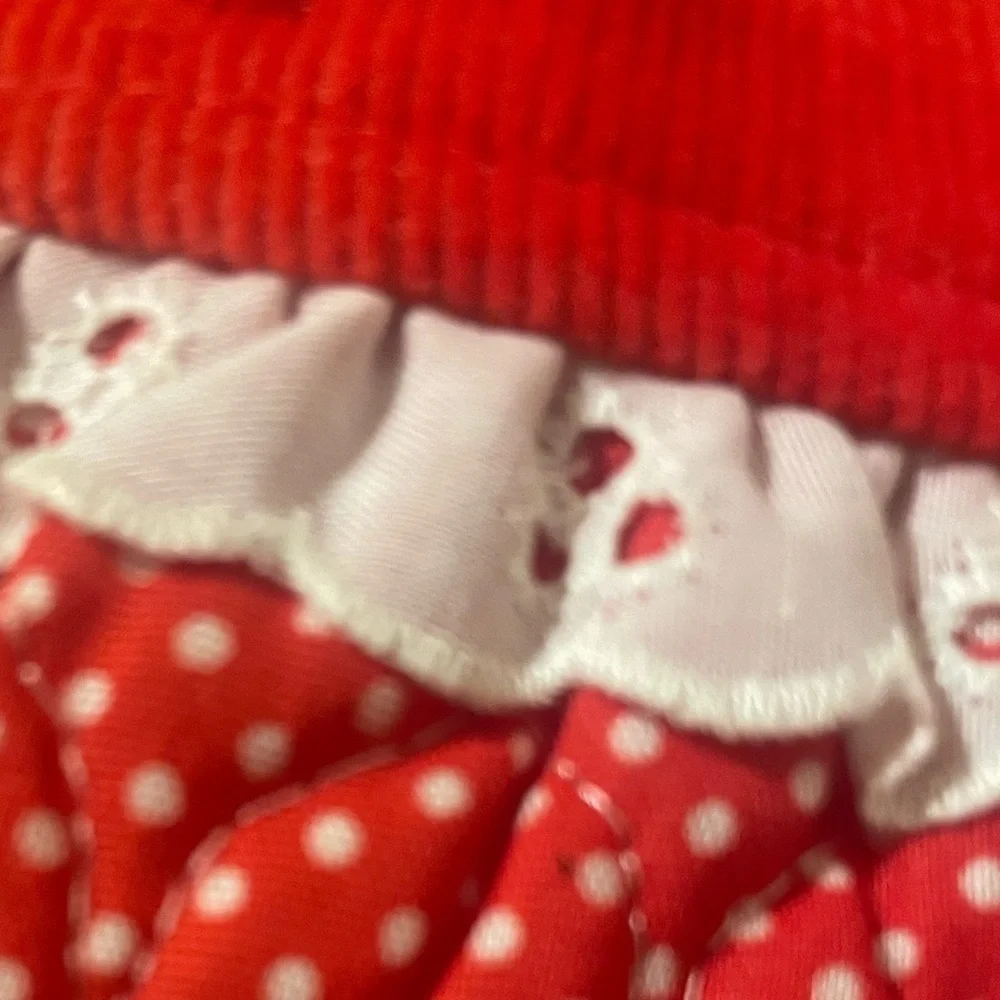 Vintage 60s carters Baby Girl Outfit Red Polk Dot pants quilted eyelet Romper